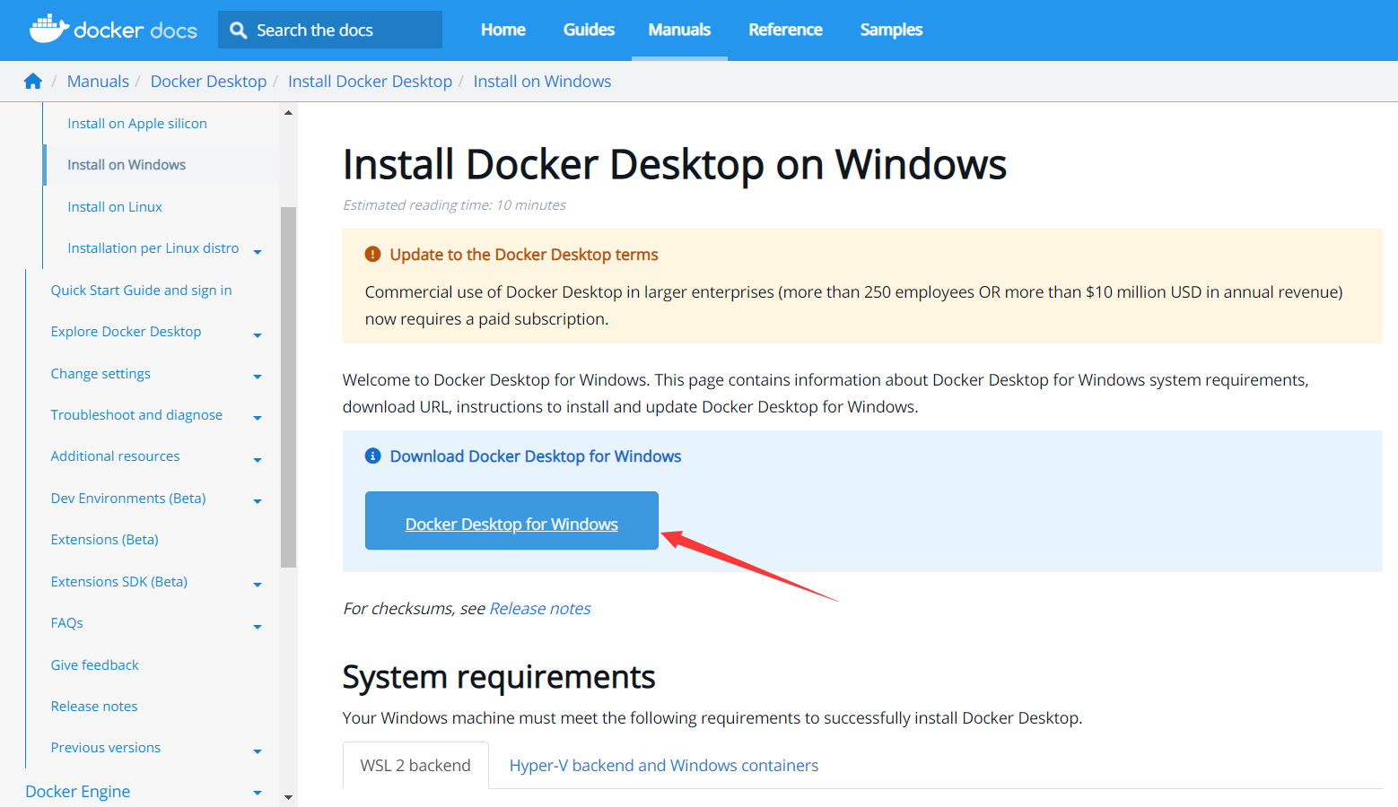 Install Docker Desktop on Windows(Windows安装Docker官方文档界面)