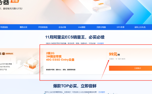 阿里云ECS服务99元/年-续费同价!!!